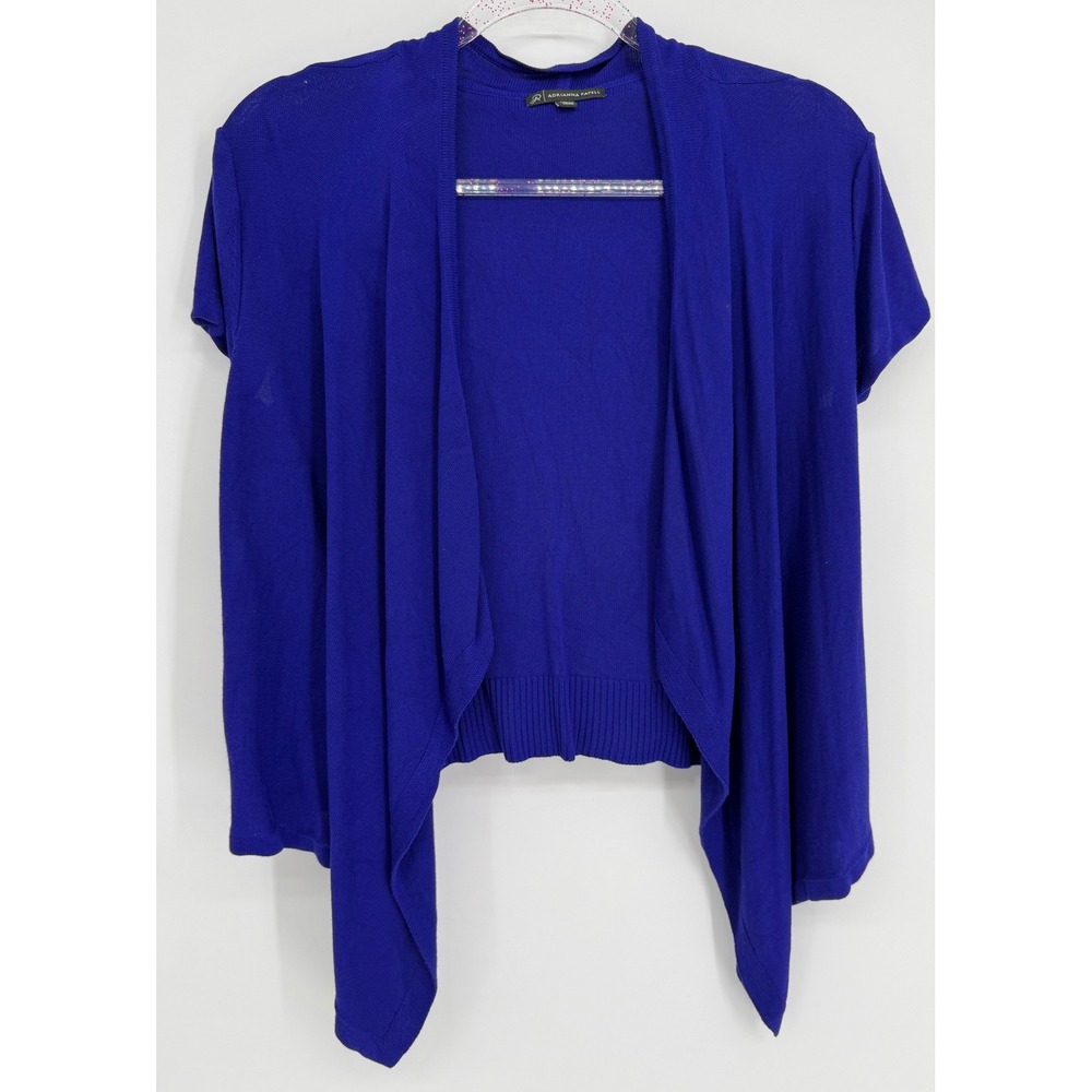 Adrianna Papell Womens Royal Blue Draped Open Front‎ Short Sleeve Cardigan Sz L
